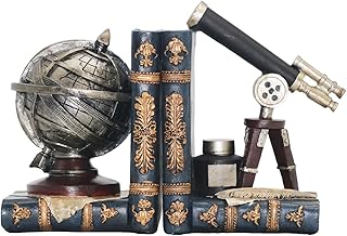 Dekorative Buchstützen Vintage-Armillarsphäre und Astronomisches Teleskop Antike Raum-Zeit-Buch…