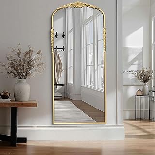 G-LEAF Bogen-Wandspiegel, Antiker Spiegel im Barockstil, 165cm x 60cm, Metallrahmen mit Perlenver…