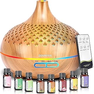 500ML Aroma Diffuser für Ätherische Öle Aromatherapie-Diffuser mit 8 Ölen, Fernbedienung, 4 T…