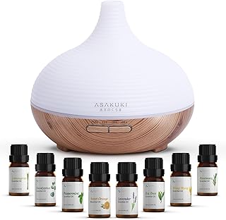 ASAKUKI 300ml Aroma Diffuser, Ultraschall Luftbefeuchter mit 8 * 10ml Ätherische Öle Set Diffus…