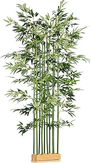 HOMCOM Künstlicher Bambus, 180 cm Kunstpflanze im Kiefernholztopf, Zimmerpflanze, künstliche Pf…