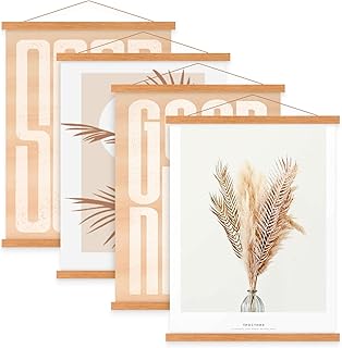 Benjia 4 Set Magnetisch Posterschiene, Magnet Magnetische A4 Posterrahmen Holz Posterleiste Poste…