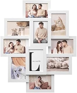 SONGMICS, Fotorahmen mit 10 Steckplätzen, 10 x 15 cm für jedes Foto, Collage-Rahmen, MDF, weiß…