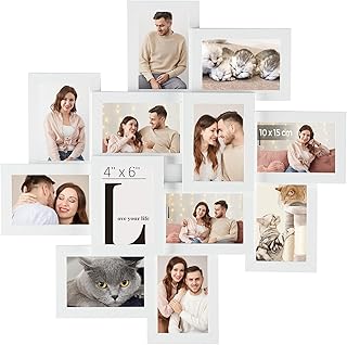 SONGMICS Bilderrahmen für 10 x 15 cm Bilder, Bilderrahmen für 12 Fotos, transparenter Glasschut…