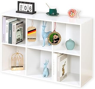 Floordirekt Bücherregal weiß, Holzregal mit 6 Fächern, Würfelregal für Wohnzimmer und Schlaf…