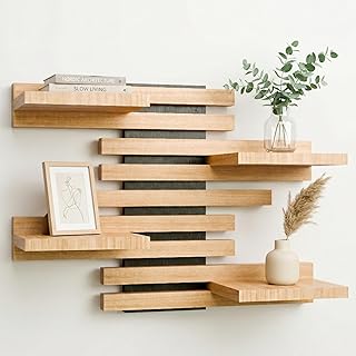 Wandregal Holz Hängend – Modulares Bücherregal Set aus Massivholz – Schwebendes Regalbrett für…