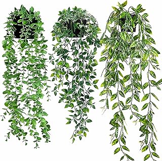 3PCS Künstliche Hängepflanzen Dutch Bean, Mandala & Eucalyptus Blätter, Kunstpflanzen für Woh…