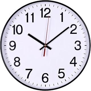 Office Products Wanduhr Kunststoff / 34 cm Schwarz/Arabische Ziffern Wand-Uhr/Quartz Lautlos Wand…