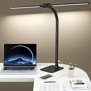 Kary Led Schreibtischlampe Dimmbar mit fuß, 24W Ultra Hell Doppelkopf tischlampe für Büro, Arb…