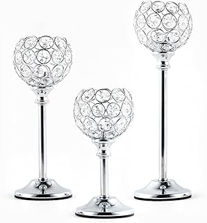 VINCIGANT 3er Set Kerzenständer Silber, Kristall Teelichthalter für Hochzeit Tischschmuck, Wohn…