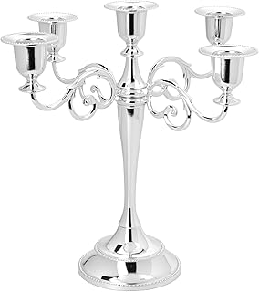 QWORK® 5-Armig Edler Silberner Kerzenständer aus Aluminium – 27cm – für stilvolle Tischdekorat…