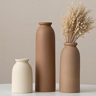 25 cm, Keramik Vasen Set 3er, Kleine Blumenvasen für Dekor, Orange, Gelb, Weiß (Earth Tone L)