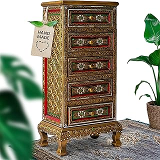 livasia Asiatischer Schrank aus Massivholz mit Glasmosaik – 45x30x95cm – Handgeschnitzte Komm…