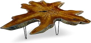 Kinaree Teak Couchtisch LUHU – 100x120cm Tischplatte aus massiver Wurzelholz Baumscheibe im rusti…