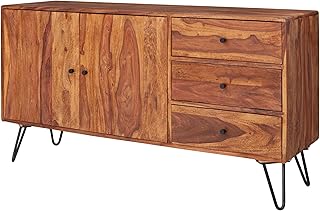 FineBuy Sideboard Sheesham Massivholz 145 cm 2 Türen & 3 Schubladen – Massive Retro Kommode Harl…
