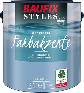 BAUFIX Farbakzente horizontblau, seidenmatt, 2.5 Liter, Bunte Wandfarbe, für Wände und Decken i…