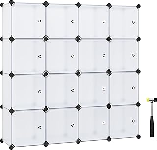 SONGMICS Regalsystem, Schuhregal, Set aus 16 Würfeln, Kleiderschrank aus Kunststoff, mit Türen,…