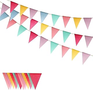 Nutabevr3 Stück Wimpelkette Outdoor,12M 36 Flaggen Leinenimitat Wimpel,Indoor Deko Reutilizables…