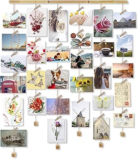 Love-KANKEI Memory Bilderrahmen Collage Fotorahmen Holzbilderrahmen mit 30 Kleinen Holzklammern I…