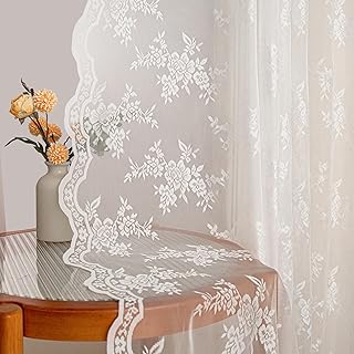 MYSKY HOME Vorhang aus Spitze Blumen Bestickte Spitzengardinen, Vintage Vorhänge mit Kräuselban…