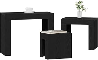 vidaXL Satztische 3 pcs Schwarz Eichen-Optik Holzwerkstoff, Akzenttische, modernes Nest-Design, p…