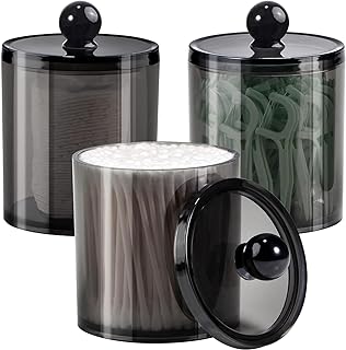 ALINK Kosmetik Organizer, 3 Stk Wattestäbchen Halter, schwarze Apothekergläser für Badezimmer,…