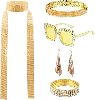 6 Stück 70er 80er Jahre Disco Zubehör Accessoires, Disco Outfit Damen, Glitzer Disco Pailletten…