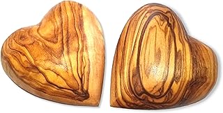 2er-Set Herz Handschmeichler aus sehr schön gemasertem Olivenholz 7 cm | Glücksbringer Deko Hol…