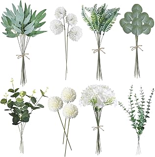 ROLLWAY 55 Stück Künstliche Zweige & Kunstblumen, Weiß Blumen Blätter Künstlich Dekozweige, …