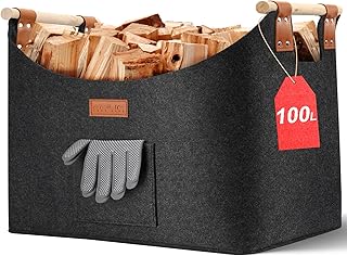 Holzkorb für Kaminholz Groß XXL, Kaminholzkorb mit Doppelt Verstärkten Leder, 100L Brennholzko…