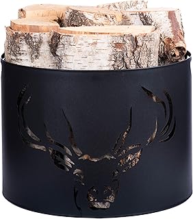 Kapaga – Kaminholzkorb 33 x 26 cm – Metall Schwarz pulverbeschichtet – Holzträger mit Hirs…