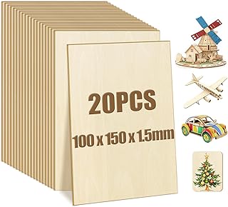 20 Stück Unvollendete Holzplatte, 100 x 150 x 1.5 mm Sperrholzplatten zum Basteln zum Laserschne…