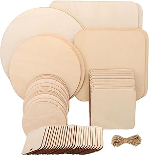 53 Stück Unbehandelte Holzplatten zum Basteln, Rund und Quadratisch, für Malerei, Graffiti, Pyr…