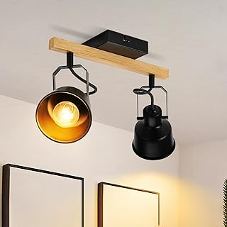 Deckenstrahler 2 Flammig Schwarz: Deckenlampe Vintage Schwenkbar 350° MAX.25W E14 Fassung Indust…
