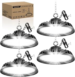 4 Stück UFO 240W LED Deckenleuchte Werkstattlampe Dimmbare 0-10V LED Hallenstrahler High Bay Lig…
