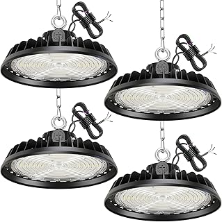4Stück 200W LED Werkstattlampe 0-10V Dimmbare Hallenstrahle Treiber UFO High Bay Lampe 34000LM 4…
