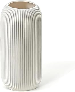 Keramikvase, 20 cm, Weiß, Minimalistische Blumenvase für Moderne Dekoration, Geeignet für Pamp…
