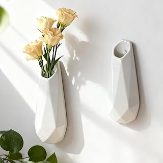 Moderne weiße Wandvase aus Keramik,5.9 Zoll Hängende Vase für Blumen und Pflanzen, Elegante Wa…