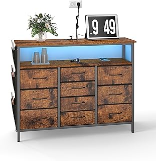 hitsuki Wohnzimmer Kommode Chest of Drawers | Vintage Industriestyle Kommode Sideboard mit Beleuc…