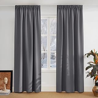 PONY DANCE Thermovorhang Kälteschutz Kräuselband Gardinen Grau Blickdicht 2er Set H 245 x B 140…