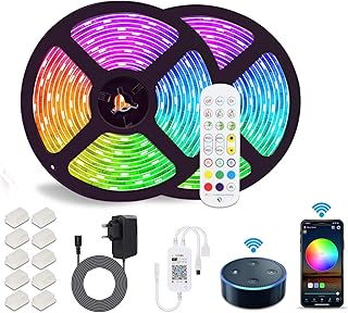 Alexa LED Strip 10m, 5050 RGB LED Stripes, APP Steuerbar Musik LED Lichterkette kompatibel mit Al…