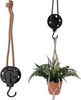 LS-LebenStil Vintage Loft Flaschenzug Rund – 56x12cm – Braun Schwarz – Holz Schiffsblock – Sisal …