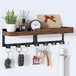 HapiRm Schlüsselbrett mit Ablage Shlüsselhaken – Schlüssel Organizer Wand mit Holztablett & …