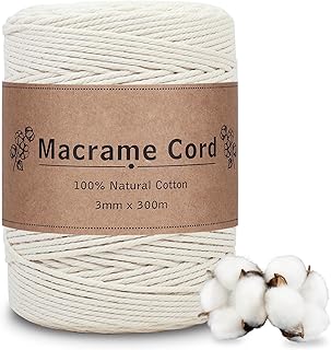 Premium Makramee Garn Beige, 3mm x 300m Großrolle | 100% Baumwolle & Ungebleicht | für große W…