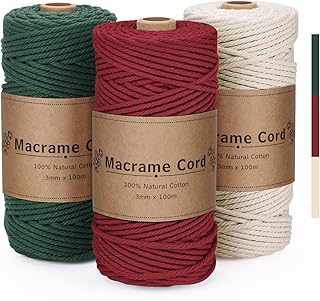PUWOWYE 3 Stück Makramee Garn 3mm, Makramee Garn Set Rot Grün Beige, Makramee Baumwollgarn 3mm …