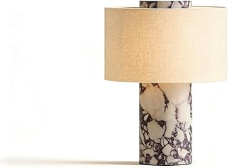 Wiederaufladbare Touch-Tischlampe Aus Marmor-Luxusstein, Zylindrische Form, Lampenschirm Aus Lein…