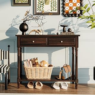 Massivholz-Konsolentisch mit 2 Schubladen, Flurtisch mit Ablageboden, Schmaler Sofatisch – für…