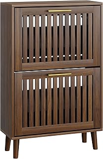 Schuhschrank Bauernhausstil, schmaler freistehender Schuh-Organizer mit 2 klappbaren Latten-Schub…