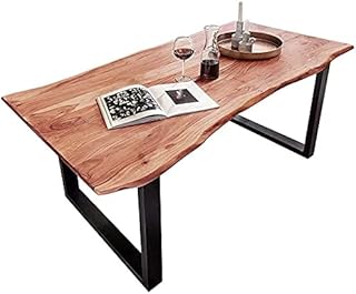 SAM Baumkantentisch 160×85 cm Quarto, Akazienholz massiv + naturfarben, Esstisch mit schwarzem U-…