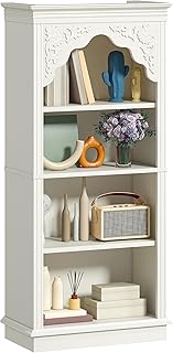 YITAHOME 4-Tier Vintage Bücherregal mit geschnitztem Design Bücherregal offenes Display Lagerun…